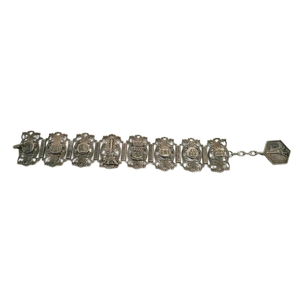 Antique Bracelet Souvenir of PARIS Stamped Hallmark ,1930s, 7" Long